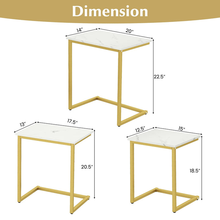 Giantex Nesting Coffee Table Set of 3 Stackable Square End Table w/Faux Marble Tabletop &amp; Heavy-Duty Metal Frame