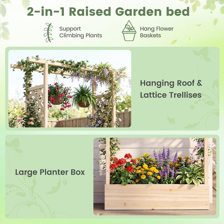 Giantex Wooden Raised Garden Bed with Trellis &amp; Hanging Roof