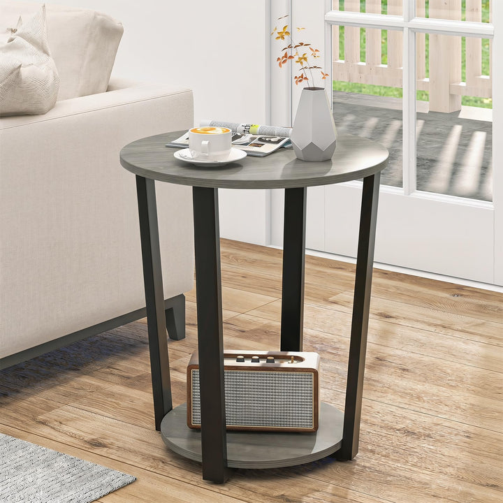 Giantex Round End Table with Open Storage Shelf and Metal Frame