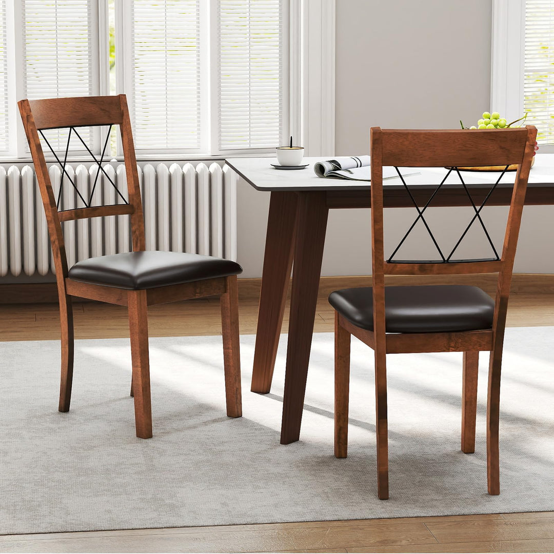 Giantex Wooden Armless Kitchen Chairs Set of 2/4 w/Elegant Hollowed Backrest