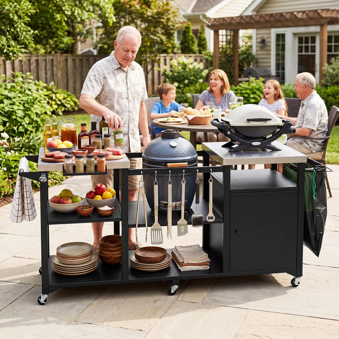 Giantex Outdoor Grill Cart with Cabinet Stainless Steel Tabletop and Hooks
