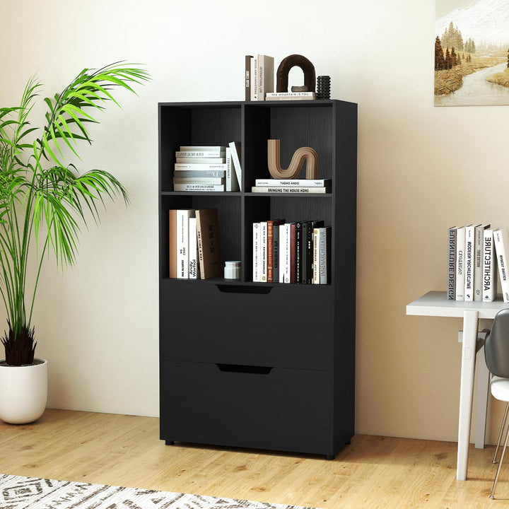 Giantex Bookshelf with 4 Cubes &amp; 2 Drawers 51” Tall Floor Bookcase with Anti-tip Kits