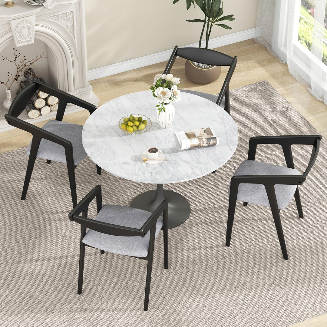 Giantex Wooden Dining Chairs Set, Linen Fabric Upholstered Kitchen Chairs w/Armrests &amp; Padded Cushion