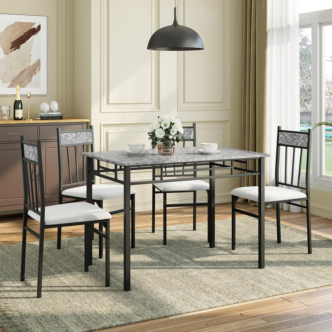 5 Pieces Faux Marble Dining Set Table with Solid Steel Frame