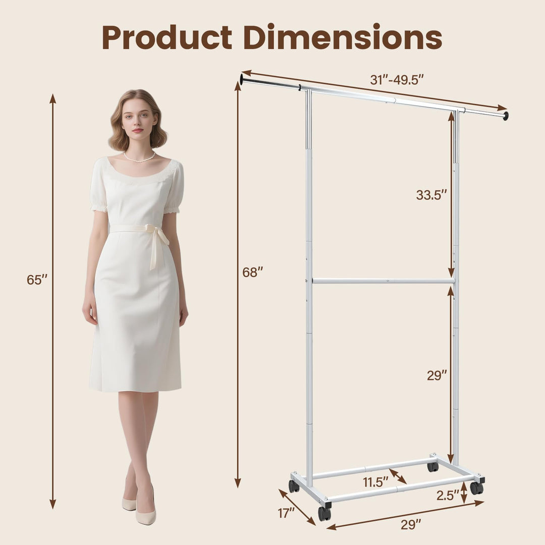 Giantex Extendable Double-Rod Rolling Clothing Rack for Hanging Clothes