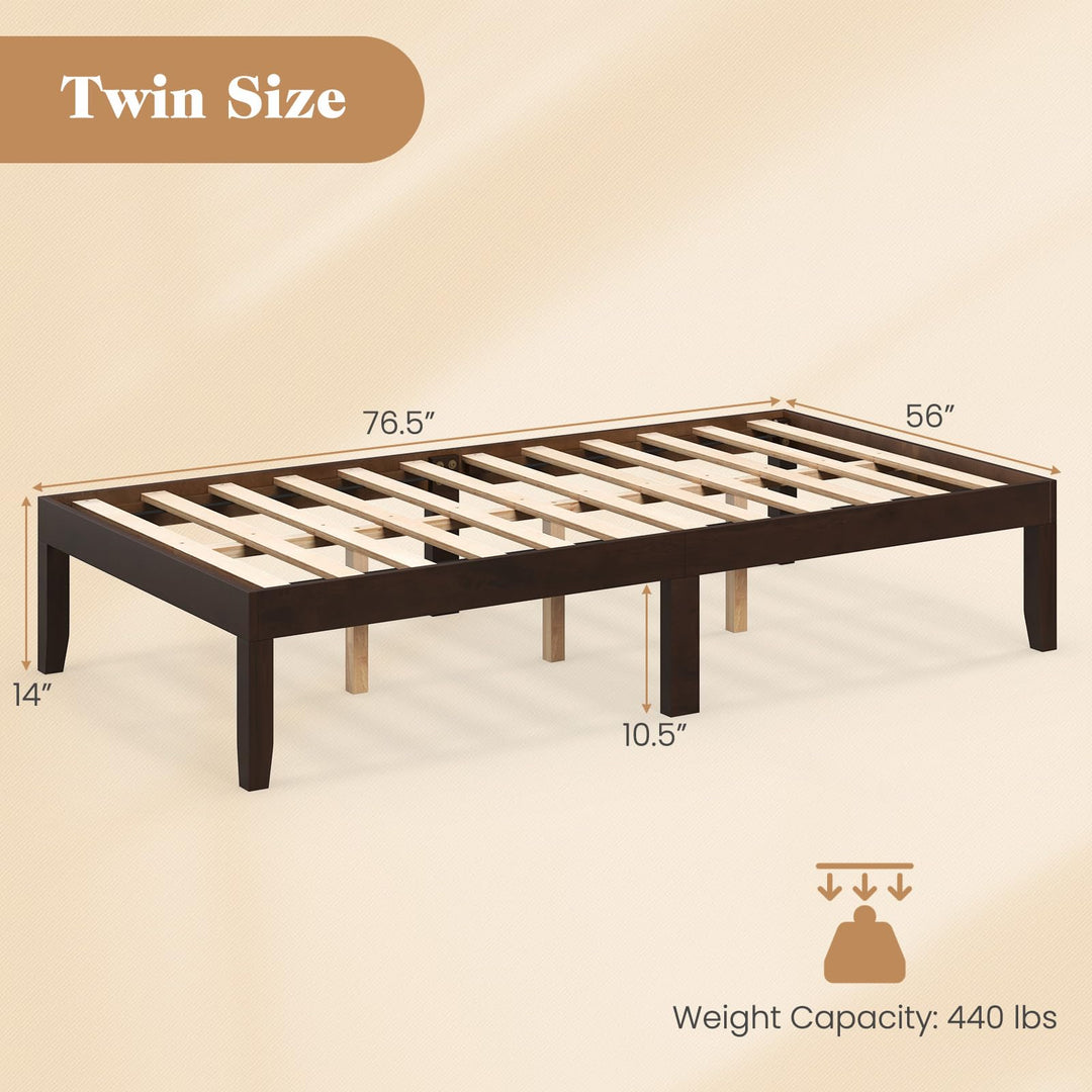 Giantex 14 Inch Twin Wood Platform Bed Frame, Minimalist Twin Bed Frame with Wooden Slats Support &amp; Rubber Wood Legs