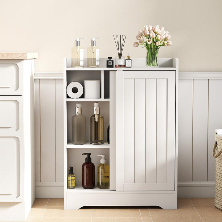 Giantex Bathroom Slim Storage Cabinet w/2 Sliding Doors &amp; Adjustable Shelves
