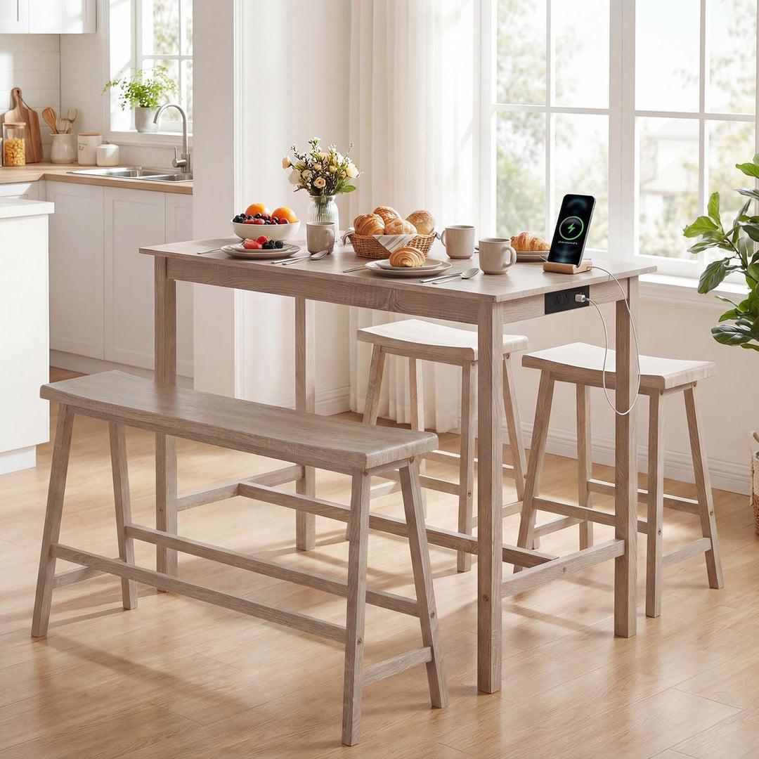 Giantex 4-Piece Counter Height Dining Table Set with Power Outlet