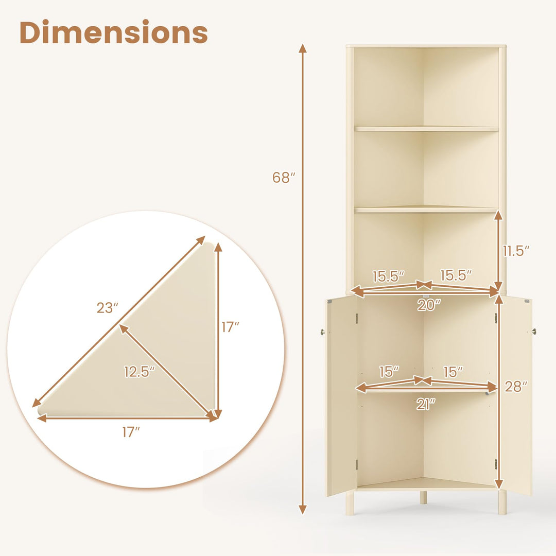 Giantex 68" Tall Bathroom Cabinet with Adjustable Shelves and 2 Fluted Doors