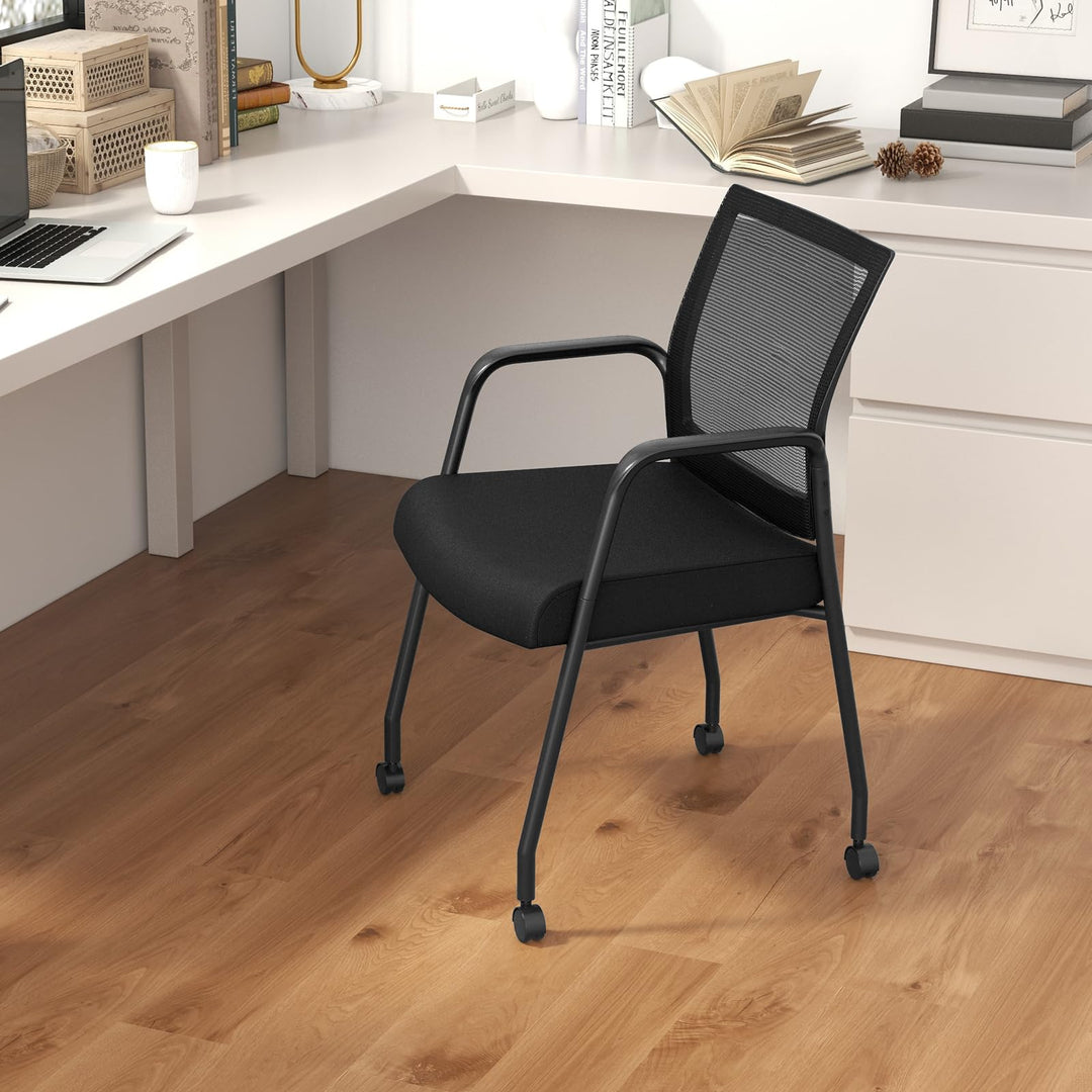 Giantex Waiting Room Chairs - Reception Chairs, Office Guest Chairs with Wheels, Metal Frame &amp; Armrests
