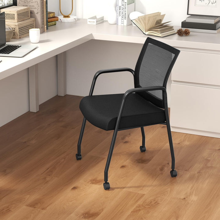 Giantex Waiting Room Chairs - Reception Chairs, Office Guest Chairs with Wheels, Metal Frame &amp; Armrests