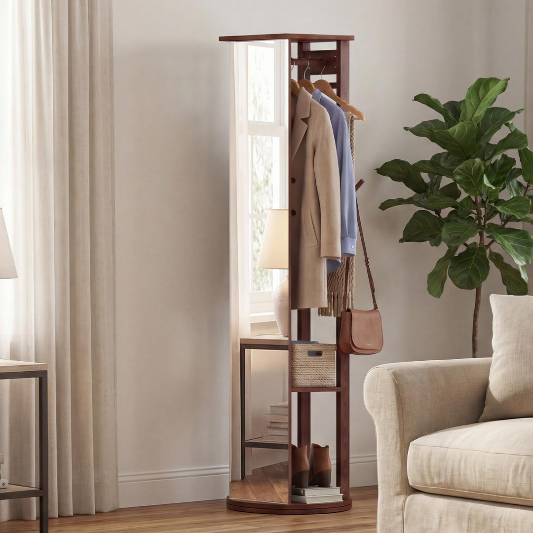 CHARMAID 66" Wood Floor Standing Mirror with 2 Clothes Rods
