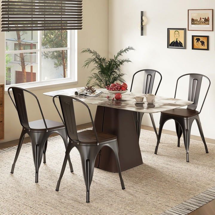 Giantex Metal Dining Chairs Set of 4, Stackable Kitchen Chairs with Wood Seat &amp; Removable Backrest