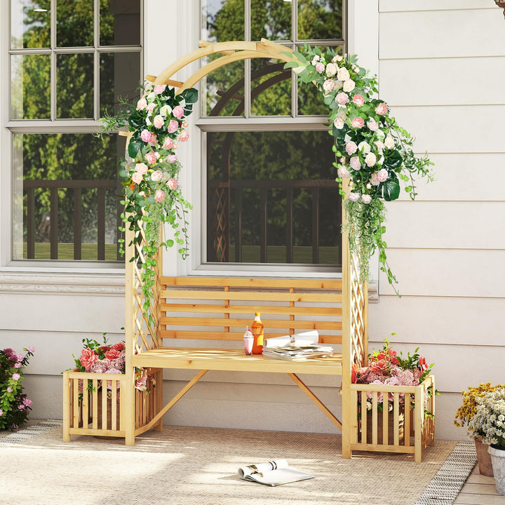 Giantex Outdoor Bench with Garden Arch &amp; Planters