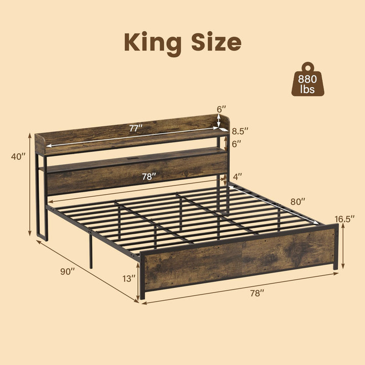 Giantex King Size Bed Frame with Storage Headboard