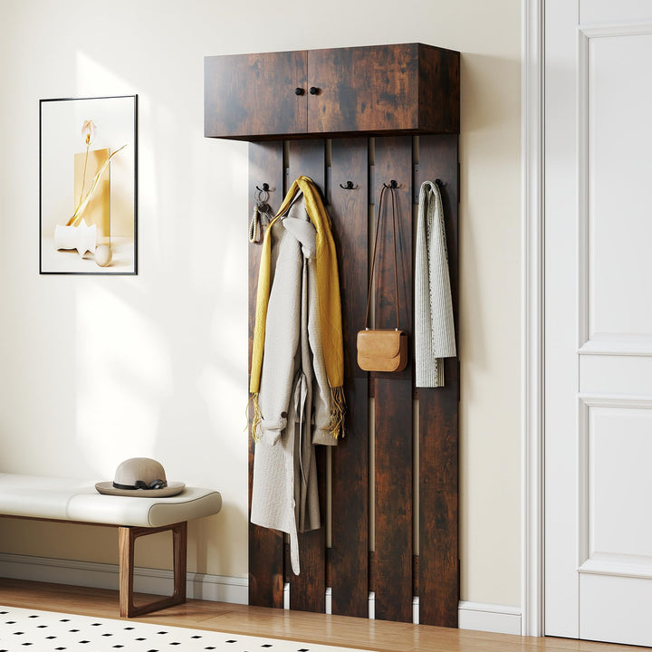 Giantex Wall Mounted Coat Rack 2-in 1 Hall Tree w/ 5 Double Hooks &amp; 2-Door Cabinet