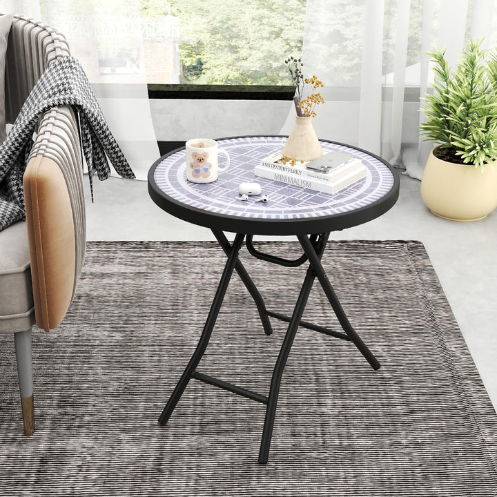 Giantex Folding Outdoor Side Table - 18” Round End Table with Tempered Glass Tabletop &amp; Metal Frame
