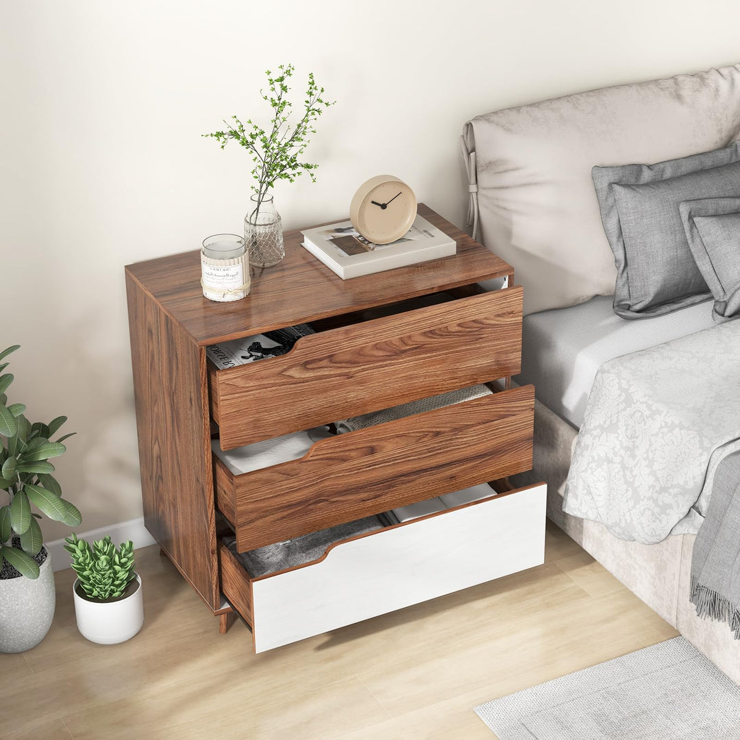 Giantex 3-Drawer Dresser for Bedroom - Small Chest of Drawers, Rustic Farmhouse Storage Cabinet, Walnut &amp; White