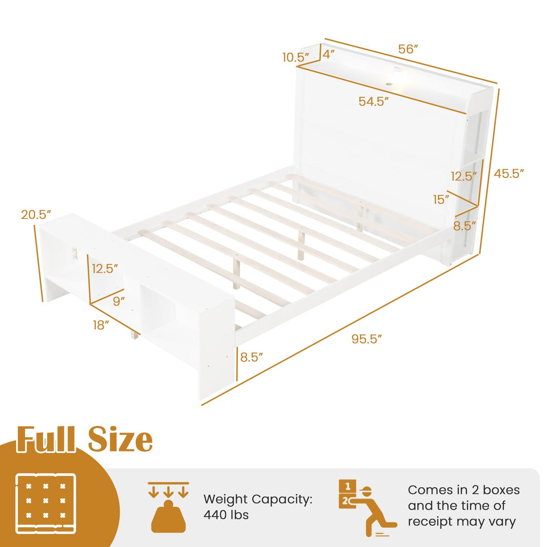 Giantex Full/Twin Size Bed Frame with Storage Headboard &amp; Footboard