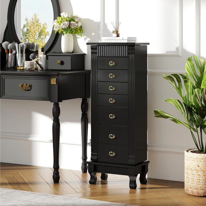 Giantex Standing Jewelry Cabinet with 7 Drawers Flip-Top Mirror 2 Side Doors