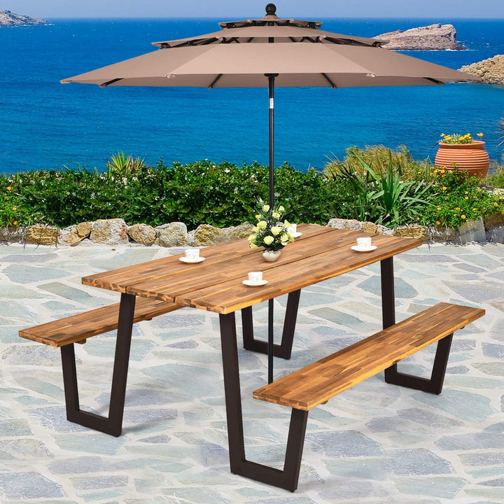 Giantex Picnic Table Bench Set with Umbrella Hole, Outdoor Dining Table Set, 70&