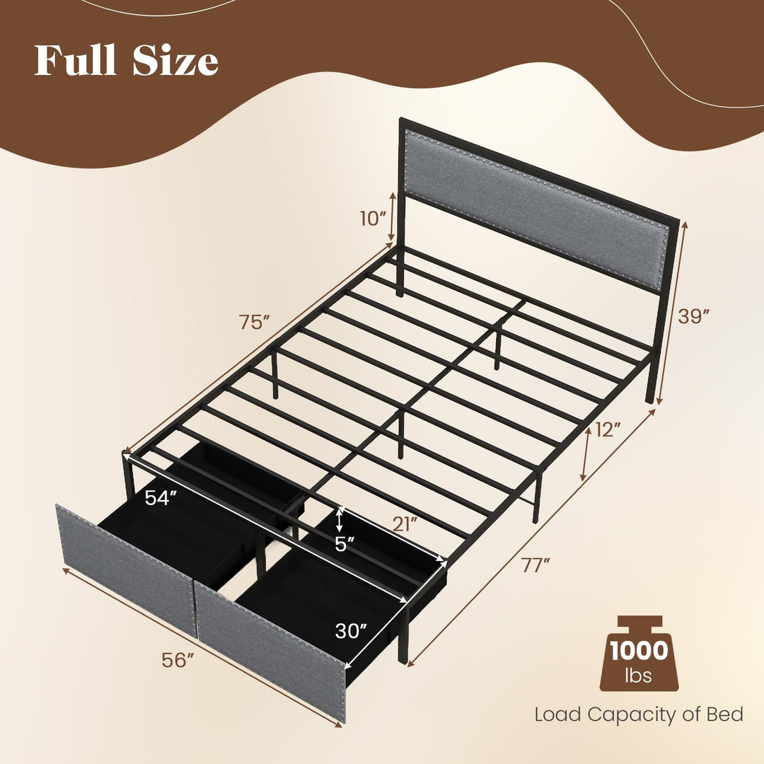 Giantex Queen/Full/Twin Size Bed Frame with LED Lights and 2 Storage Drawers
