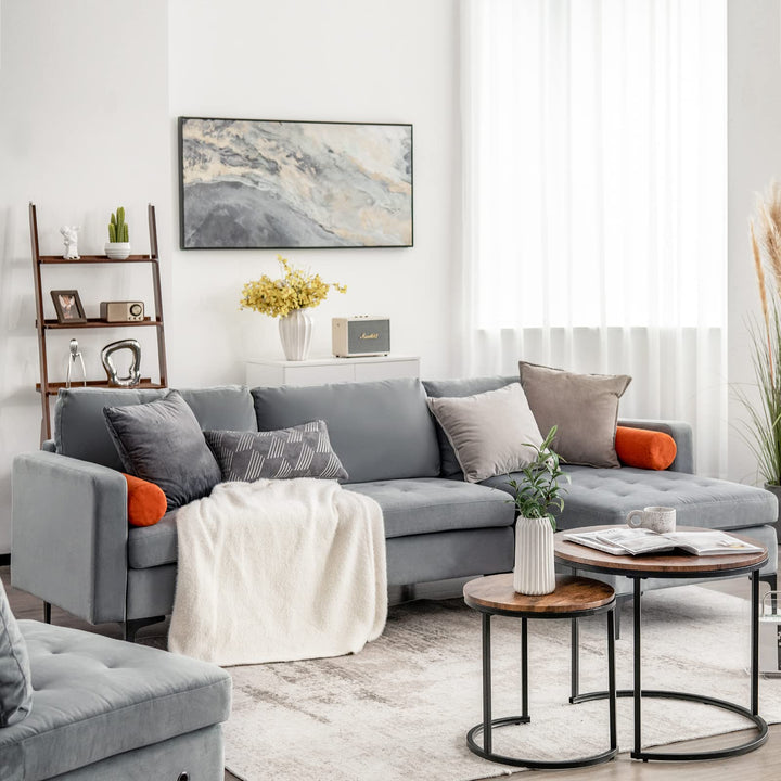 Giantex 97" Large Couch, 3 Seat Sectional Sofa Set, L-Shaped Modular Sleeper with Chaise Lounge &amp; USB Port &amp; Socket