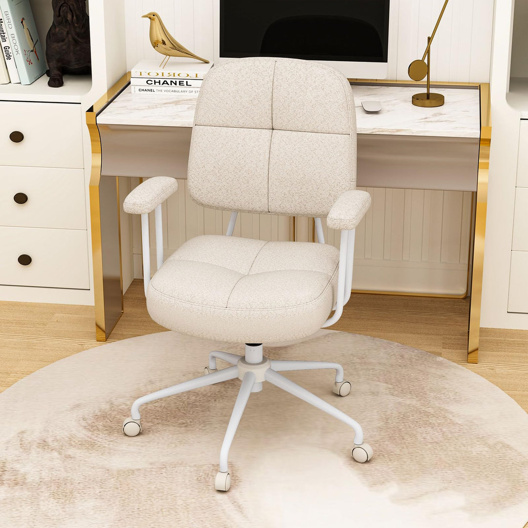 Giantex Mid Century Modren Office Chair, Faux Fur Desk Chair w/Armrest &amp; Mid Back