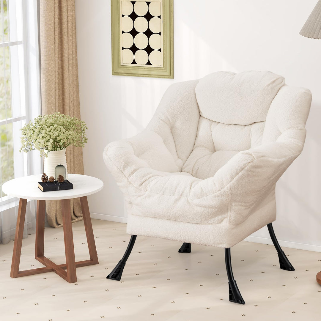 Giantex Set of 1/2 Lazy Chairs, Modern Sherpa Accent Chair w/Upholstered Single Sofa Chair w/Armrests &amp; Side Pocket