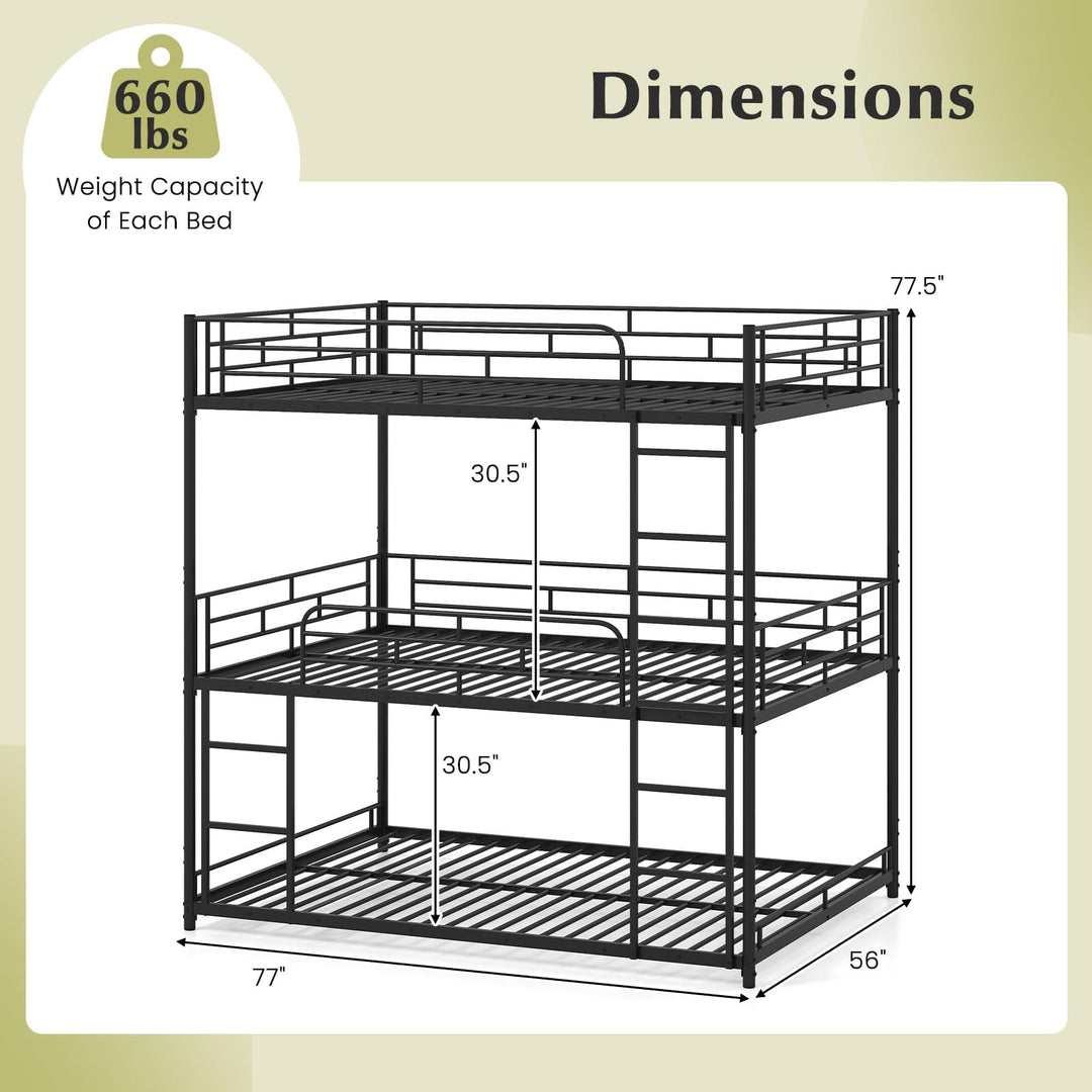 Giantex Metal Full Over Full Over Full Bunkbeds with Safety Guardrails &amp; 2 Ladders