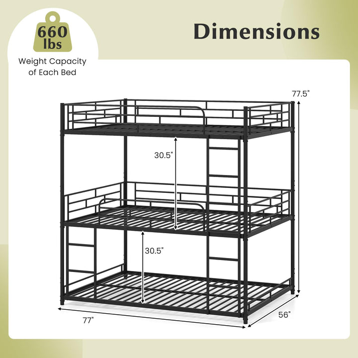 Giantex Metal Full Over Full Over Full Bunkbeds with Safety Guardrails &amp; 2 Ladders