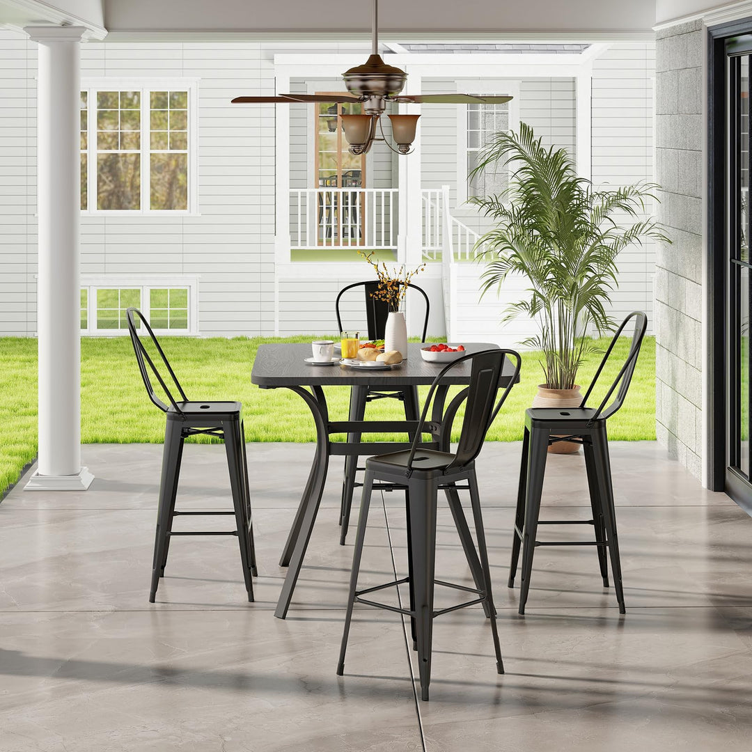 Giantex Metal Bar Stools Set of 4, 30" High Back Bar Height Chairs w/Footrest &amp; Removable Backrest