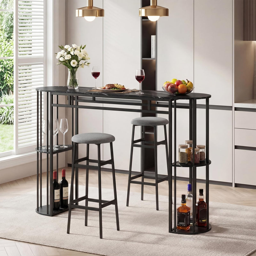 Giantex 3 Pieces Bar Table Set for 2 with 2 Padded Stools