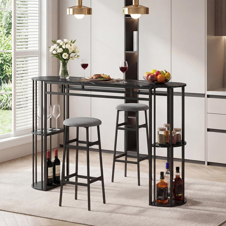Giantex 3 Pieces Bar Table Set for 2 with 2 Padded Stools