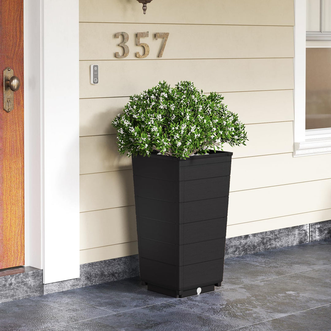 Giantex Set of 2 Outdoor Flower Pot, 23" Tall Planters with Drainage Hole, Self-Watering Tray