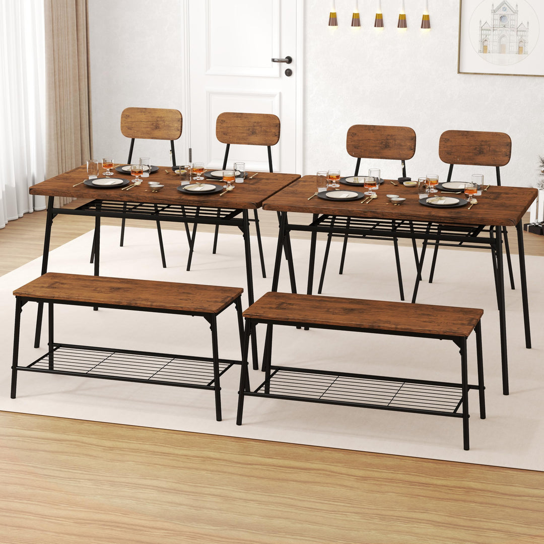 Giantex Dining Table Set for 4, Kitchen Table with Bench &amp; 2 Chairs, Storage &amp; Metal Frame