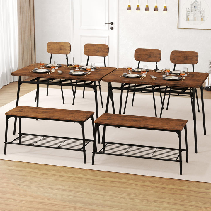 Giantex Dining Table Set for 4, Kitchen Table with Bench &amp; 2 Chairs, Storage &amp; Metal Frame