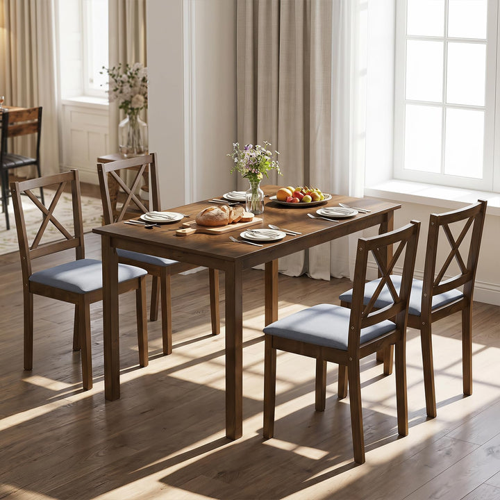 GIANTEX Dining Table Set with X-Shaped Backrest for Small Space