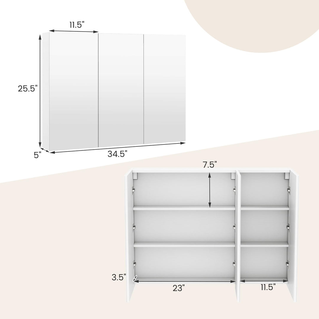 Giantex Wall Mounted Medicine Cabinet with 3 Frameless Mirrored Doors &amp; Mounting Hardware