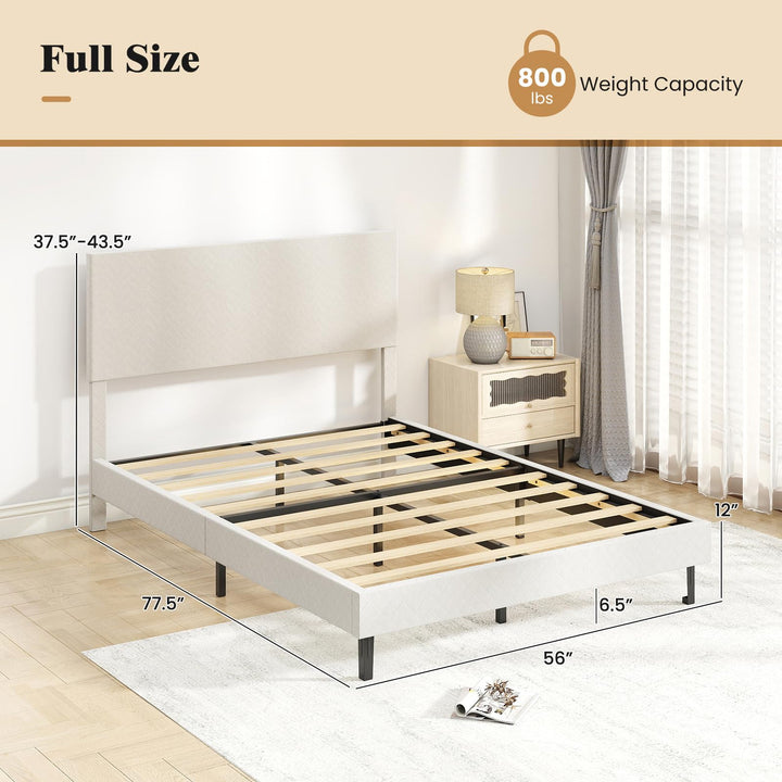 Giantex Bed Frame | Velvet Upholstered Platform Bed w/Height Adjustable Chevron Headboard