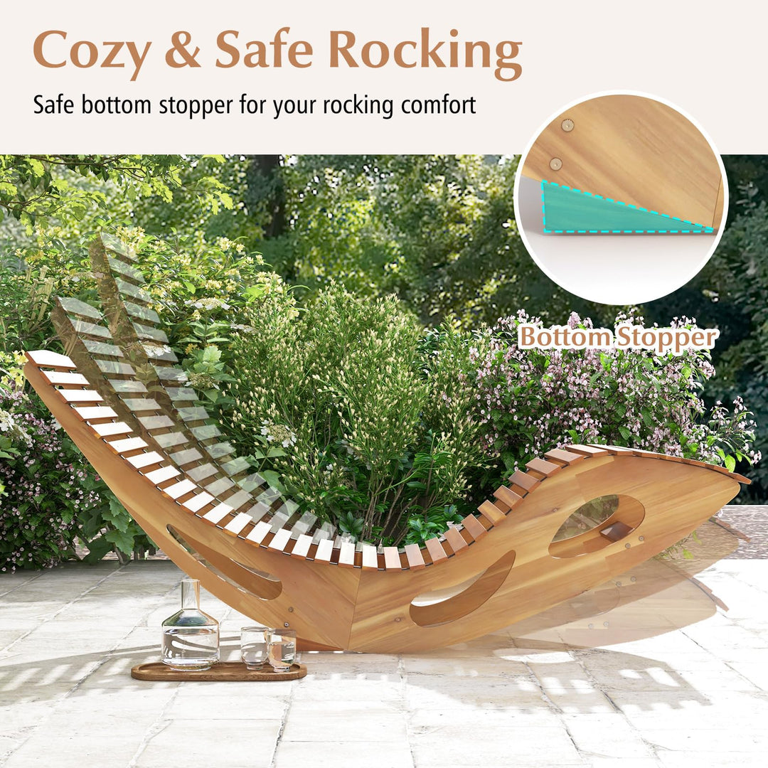Giantex Acacia Wood Outdoor Rocking Chair, Patio Lounge Chair with Ergonomic Curved &amp; Slatted Seat, High Back