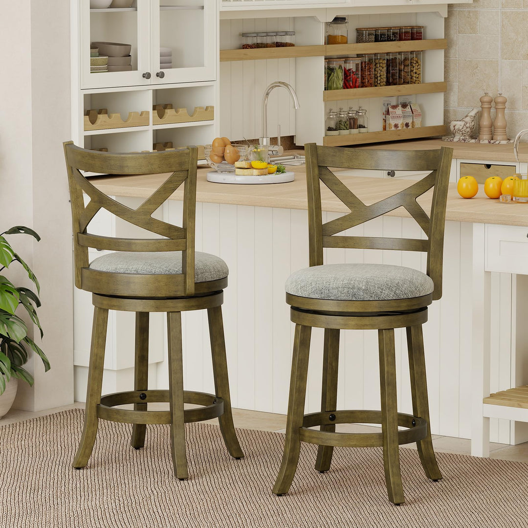 Giantex Wood Swivel Bar Stools Set of 2/4 with Backrests and Wood Frame