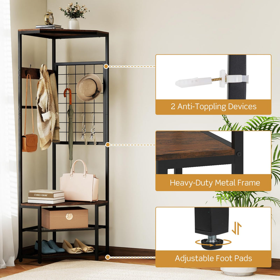 Giantex Corner Hall Tree with Shoe Bench for Entryway