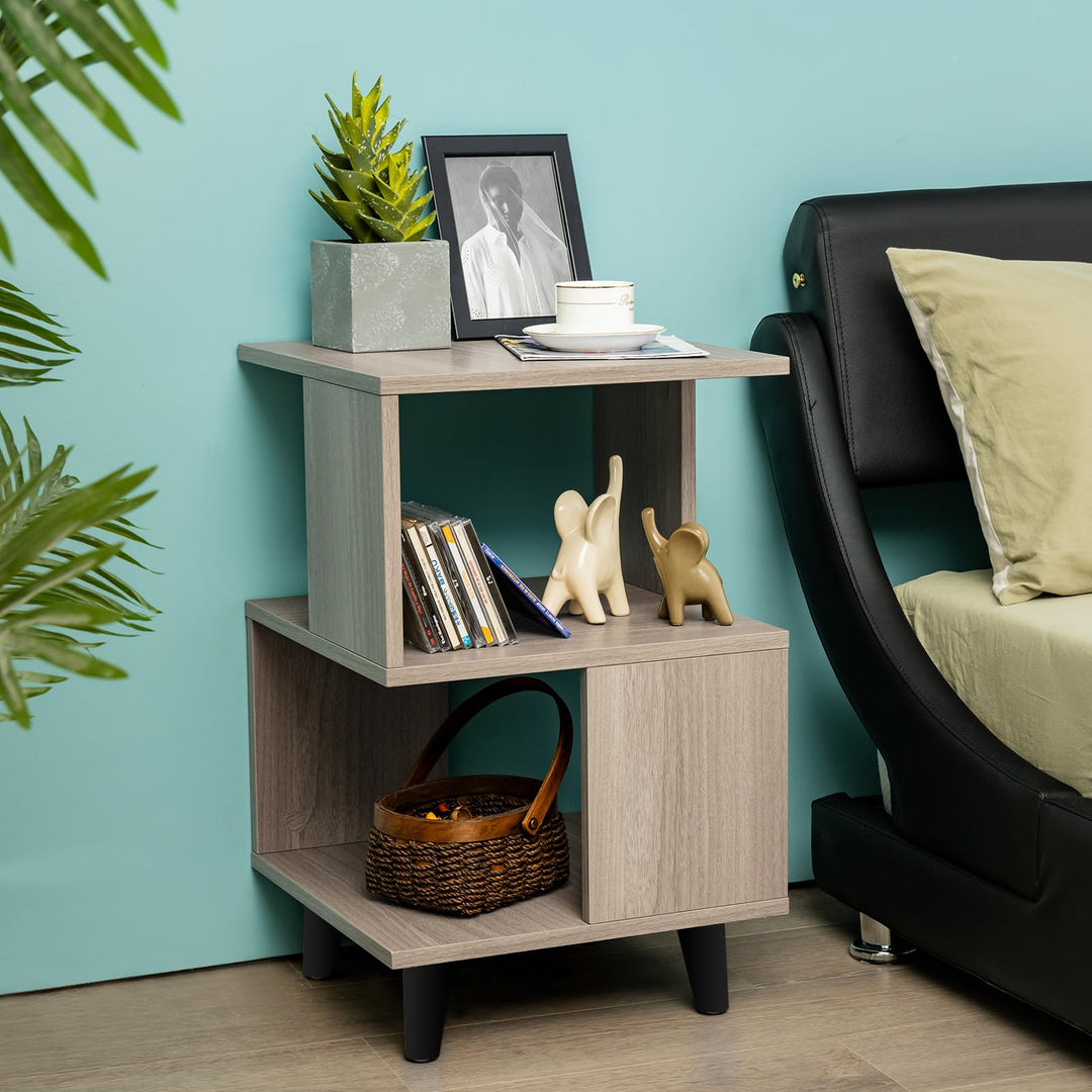 Giantex 3-Tier Geometric Bookshelf Set of 2 with Open Storage Shelves