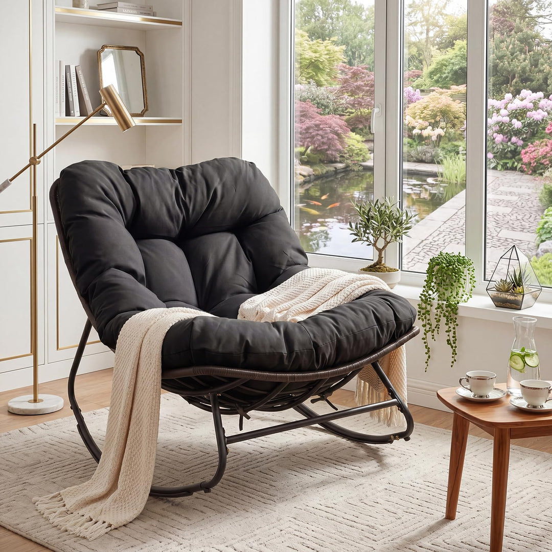 Giantex Oversized Rocking Papasan Chair w/Padded Cushion &amp; Metal Frame