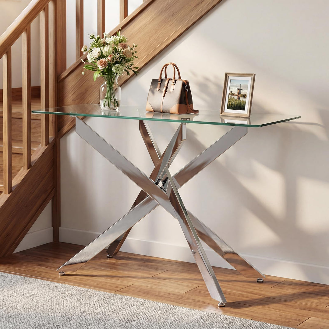 Giantex Glass Console Table 45" Modern Entryway Table