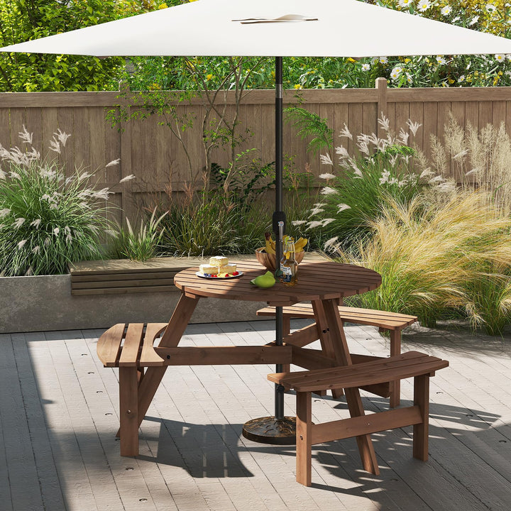 Giantex 6 Person Round Picnic Table Set with 3 Benches