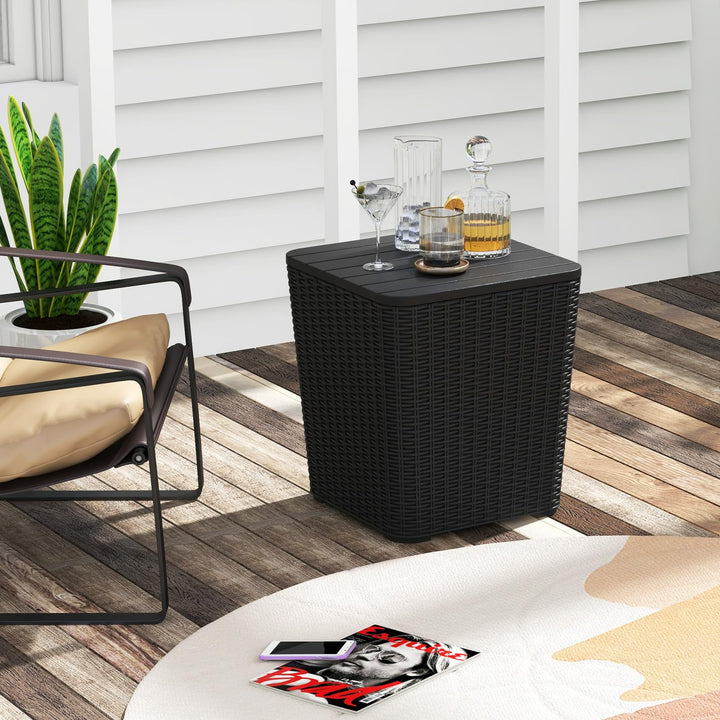 Giantex Small Outdoor Side Table - 11.5 Gallon Deck Box with Removable Lid &amp; Wicker-woven