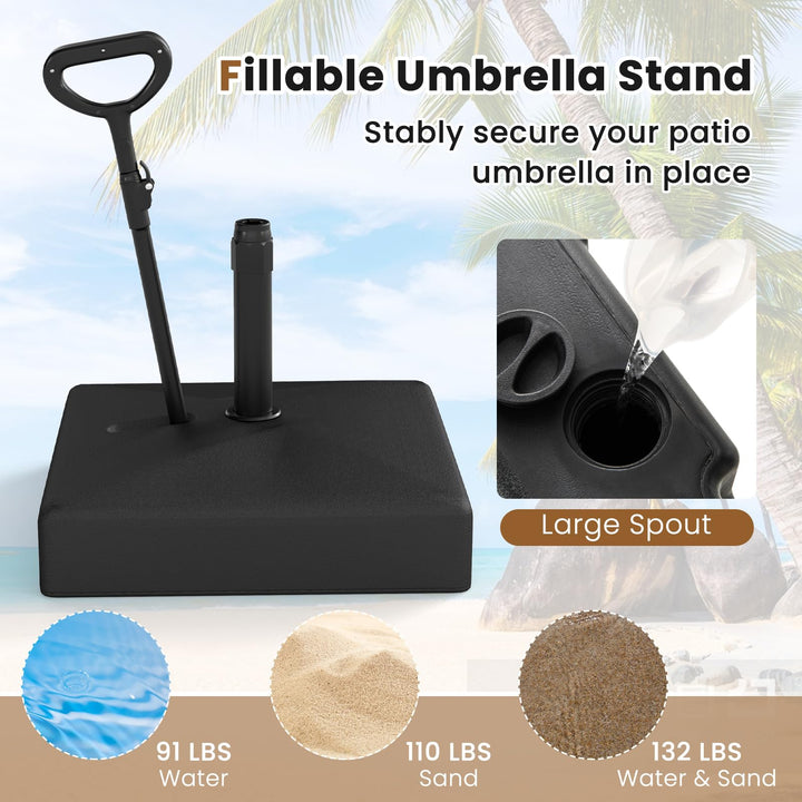 Giantex 132 lbs Fillable Patio Umbrella Stand with Retractable &amp; Removable Pull Rod