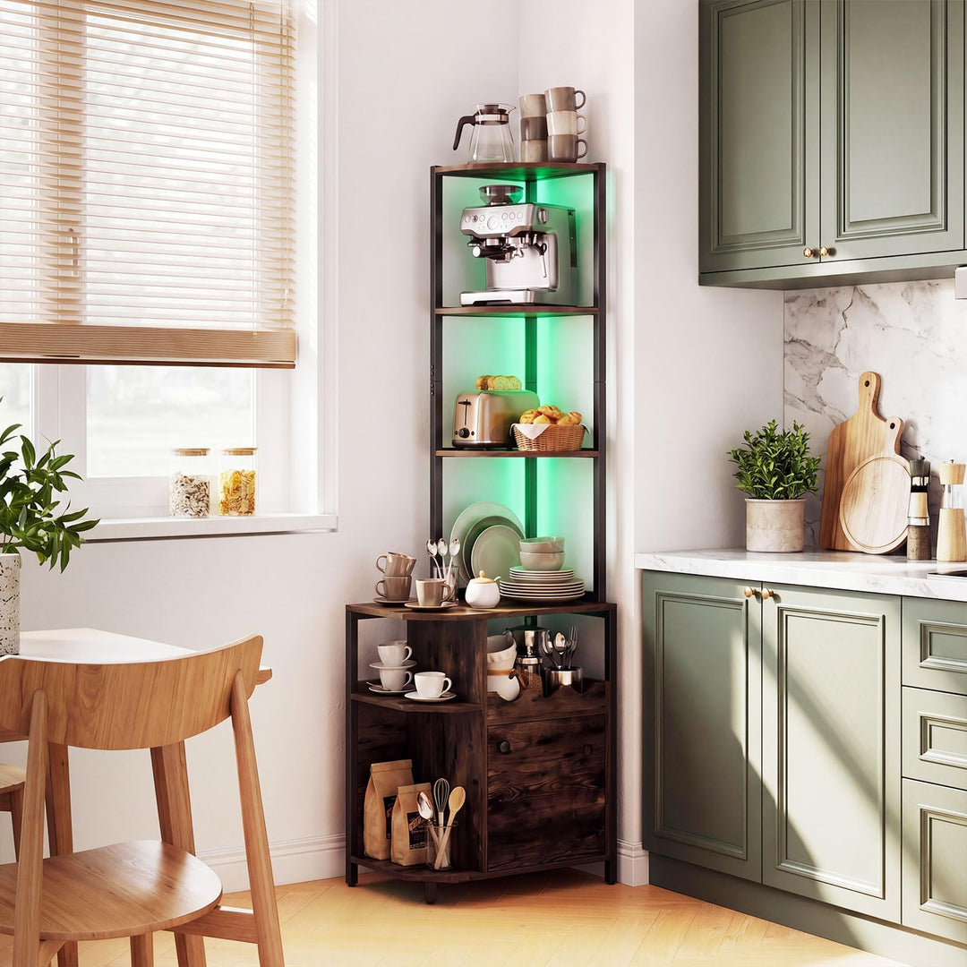 Giantex Corner Bar Cabinet w/Power Outlets